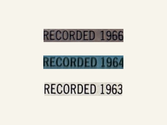 세 자켓의 RECORDED 표기 대조 — 1966 · 1964 · 1963