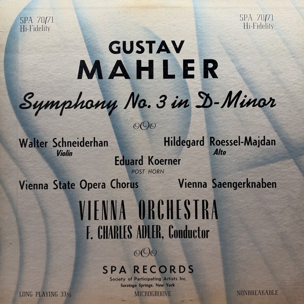 Gustav Mahler, F. Charles Adler, Vienna Orchestra 〈Symphony No. 3 In D-Minor〉 자켓