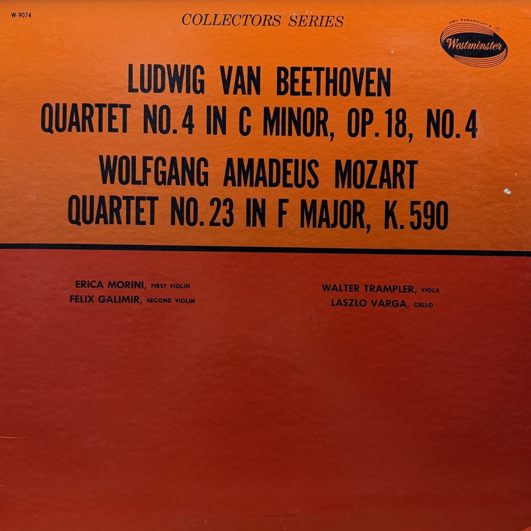Ludwig van Beethoven / Wolfgang Amadeus Mozart, Erica Morini, Felix Galimir, Walter Trampler, Laszlo Varga 〈Quartet No.4 In C Minor, Op.18, No.4 / Quartet No.23 In F Major, K.590〉 자켓