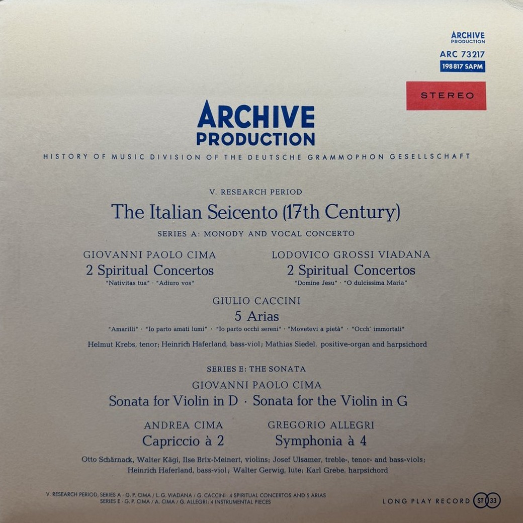 Otto Scharnack, Walter Kägi, Ilse Brix-Meinert, Ernesto Mampaey, Josef Ulsamer, Heinrich Haferland, Walter Gerwig, Karl Grebe 〈4 Spiritual Concertos And 5 Arias / 4 Instrumental Pieces〉 자켓